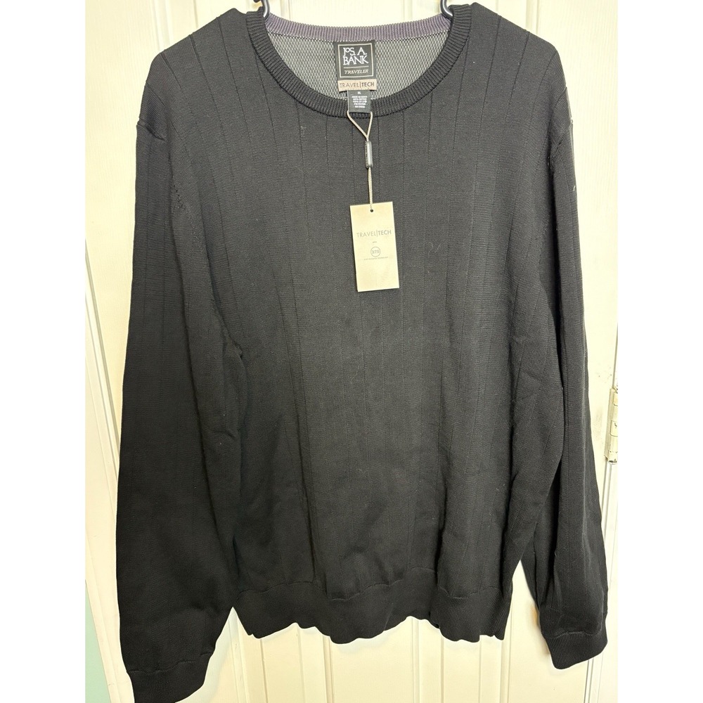Jos A Bank Travel Tech Sweater Mens XL Black Cotton Blend Pullover